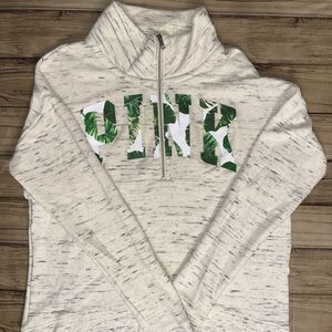 Victorias Secret Pink Tropical Palm Pullover Half Zip Crew Sweatshirt Size Small